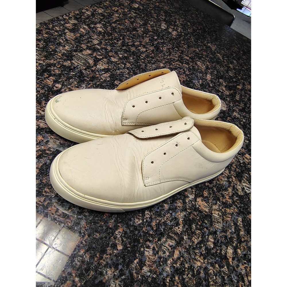 Nisolo Mens Diego Low Top Leather Sneakers Bone Off White Vibram Sole Size 10.5